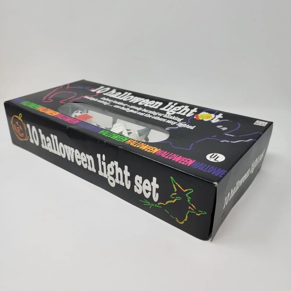 Vintage Walmart String Of 10 Plastic Halloween Ghost Lights - Tested